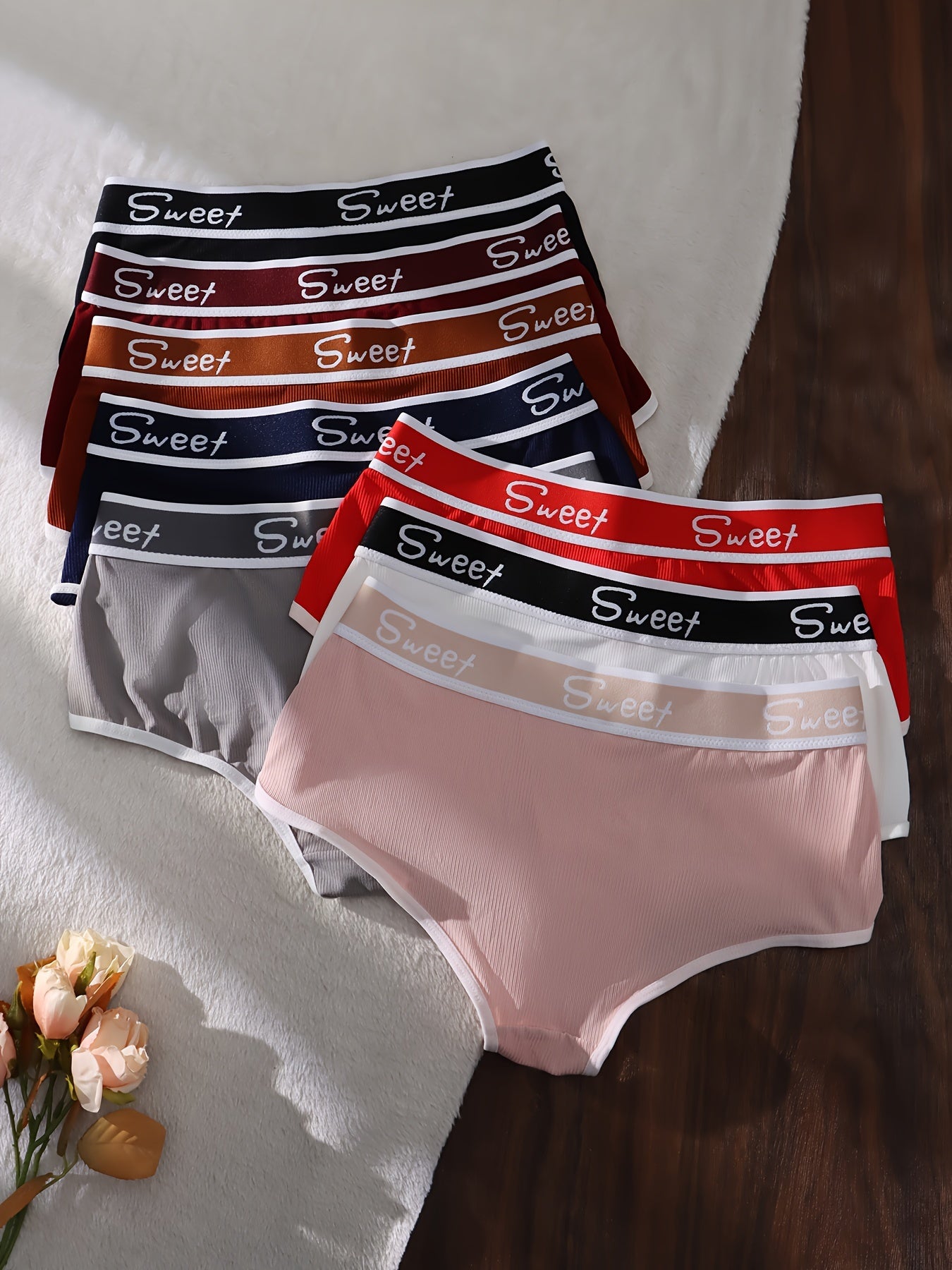 8pcs Comfy High-Waist Women's Briefs with "Sweet" Waistband - Stretchy & Breathable, Elegant Solid Colors in Polyester/Elastane Blend, Hand Washable - Perfect for Casual Attire